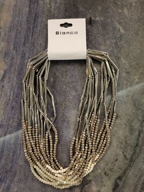 Blanco Multi-Strand Silver and Beige Statement Necklace